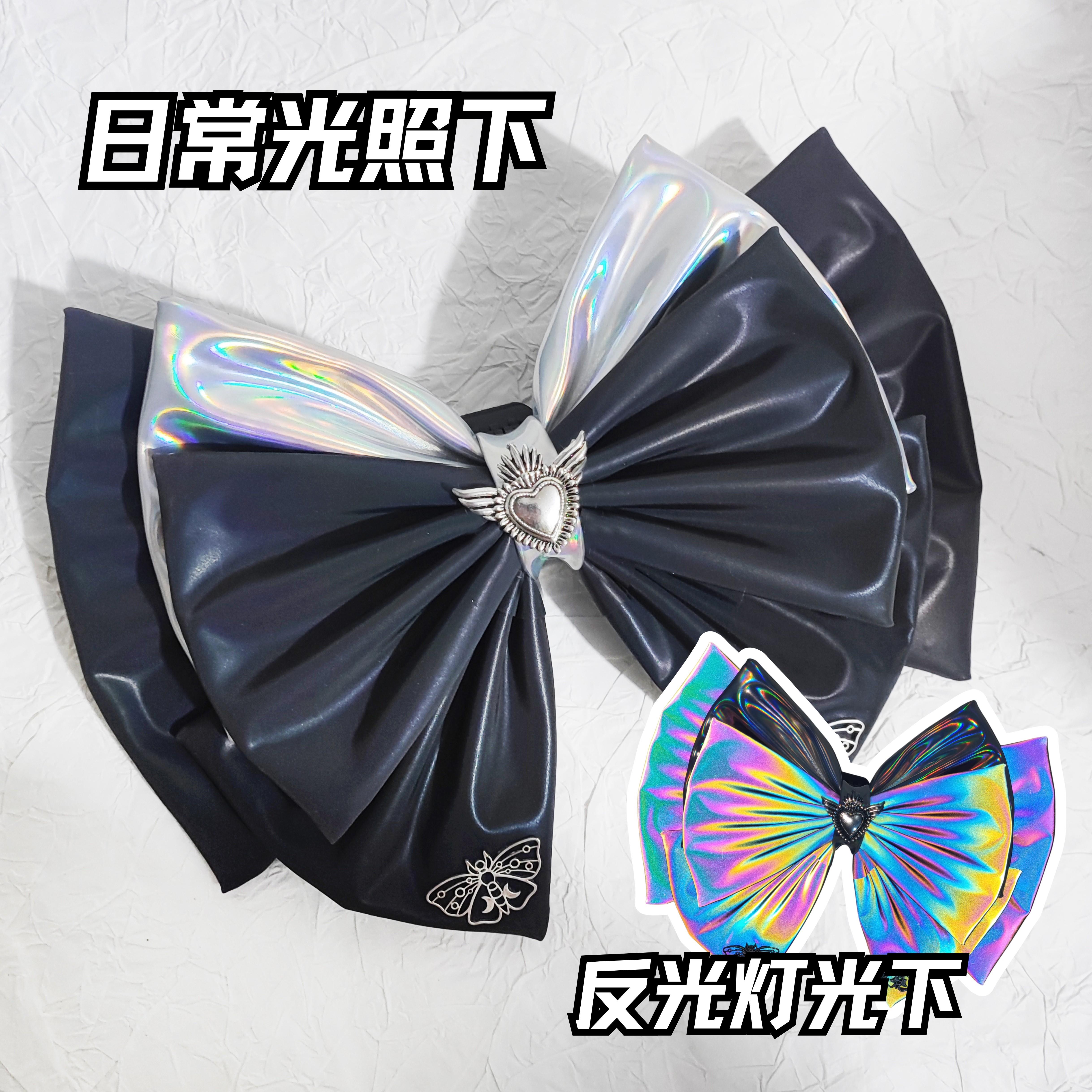 ◆AOIZZ◆原创夜精灵反光轻皮革蝴蝶结 快拆重工滑雪摩托头盔装饰