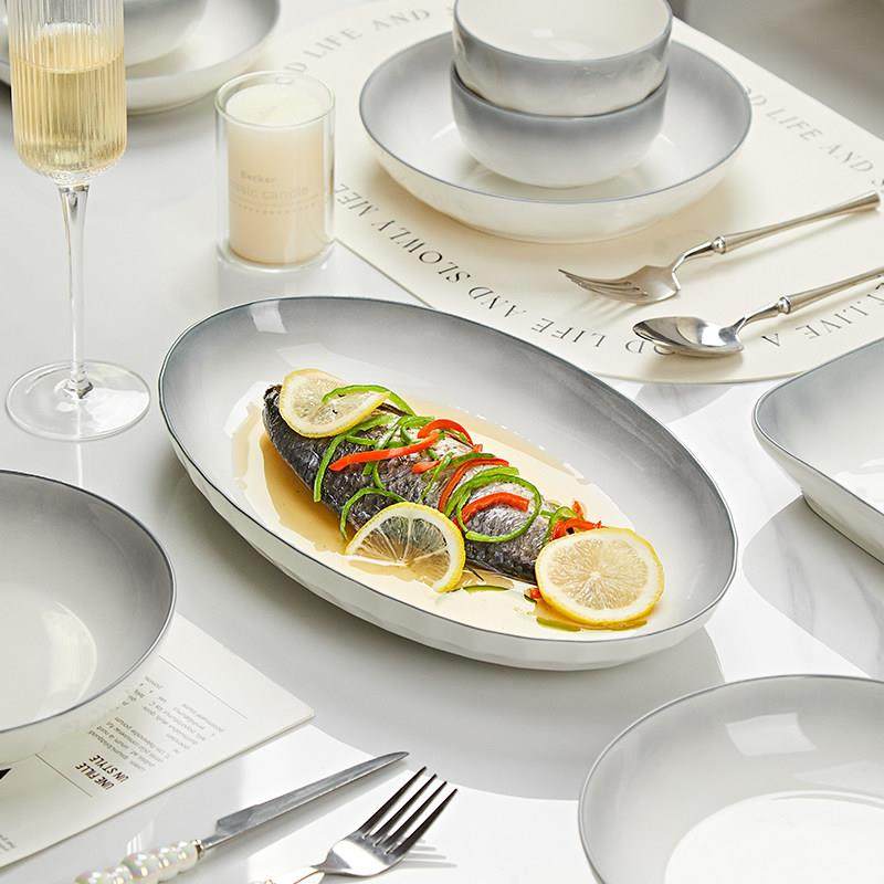 陶瓷椭圆鱼盘家用2025新款蒸鱼盘子高级感鱼盆餐具鱼碗大号装鱼碟,餐饮具,盘,淘宝优惠券,粉丝福利购,淘宝优惠卷