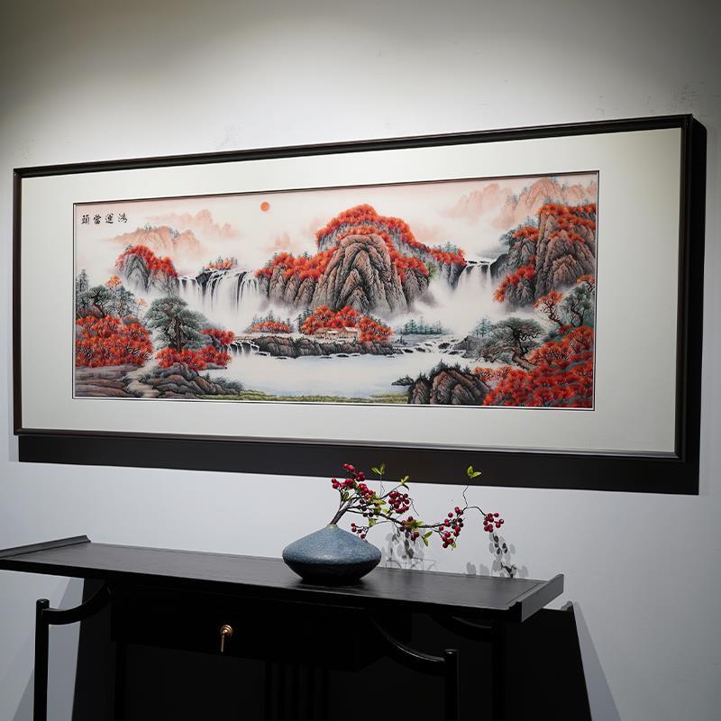 鸿运当头客厅沙发背景墙新中式横版大幅装饰画纯手工刺绣苏绣挂画