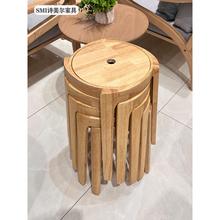 纯实木凳子可叠放家用现代简约圆凳风车凳餐椅凳白蜡木结实耐用凳