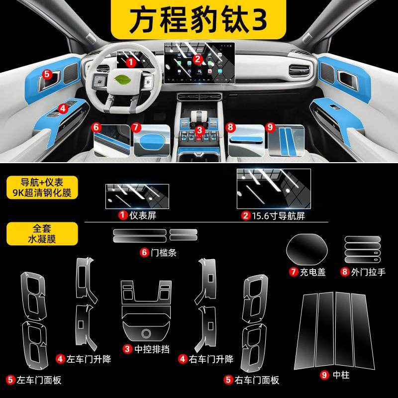 25款方程豹钛3内饰保护膜中控屏幕钢化贴膜改装配件用品大全装饰.