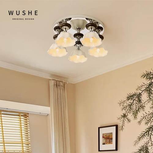 法式中古风卧室吸顶灯创意花朵现代简约衣帽间书房陶瓷灯具