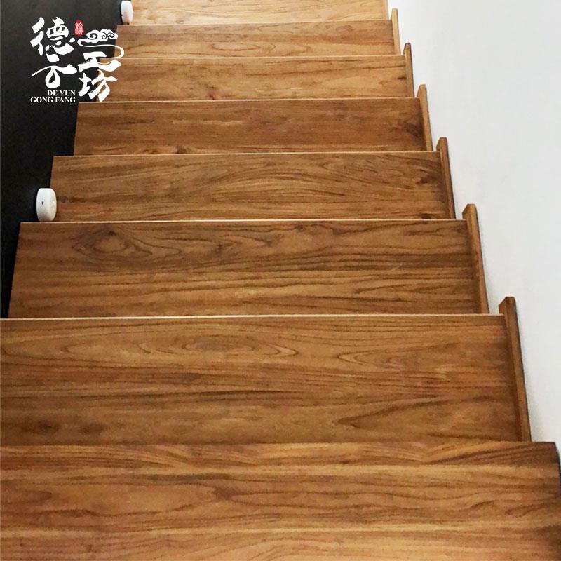 实木北方老榆木楼梯踏步板别墅家用覆式阁楼包水泥钢架定制原木板