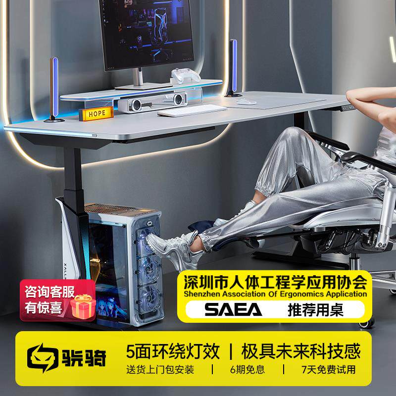 骁骑星舰升降电竞桌科技感卧室家用台式电脑桌简约轻奢高级感双人