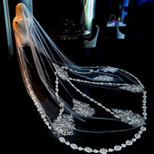 新款 大拖尾闪闪发光婚礼头纱配饰 重工珠绣新娘结婚主婚纱头纱长款