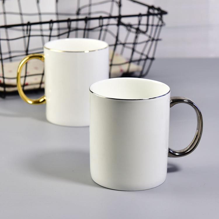 现代创意陶瓷办公室咖啡奶茶下午茶水杯金把广告礼品骨瓷马克杯