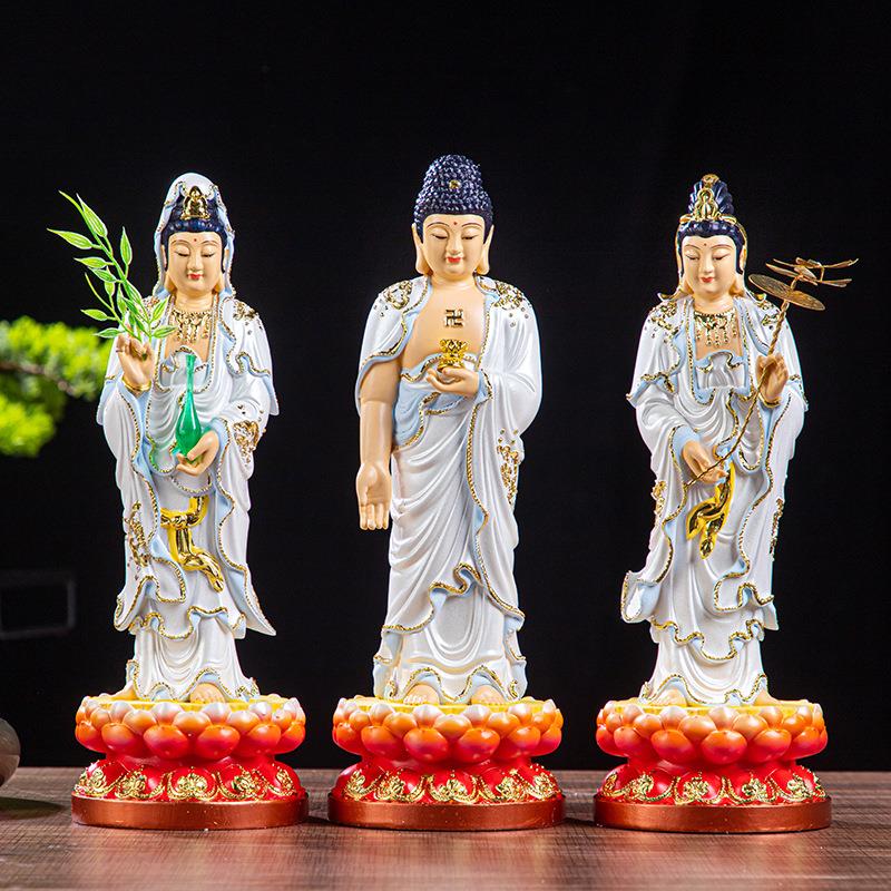 西方三圣观音菩萨阿弥陀佛大势至菩萨三圣佛站像西方三圣树脂佛像