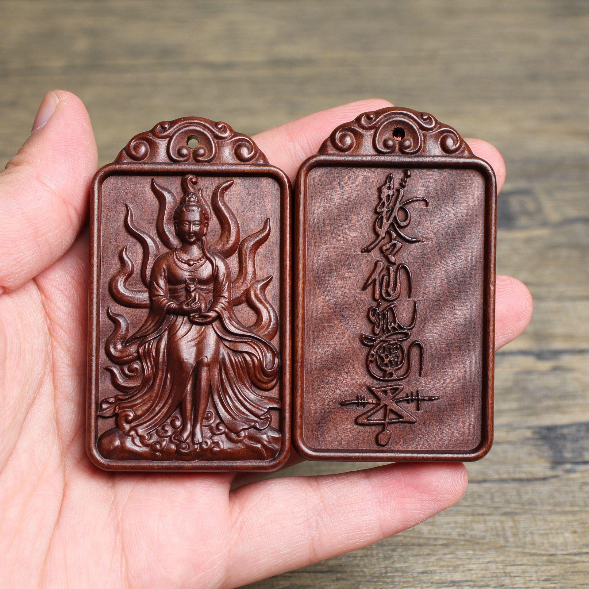 雷击枣木牌九尾狐娘娘挂件吊坠道家法器随身配饰老料深色精雕手工