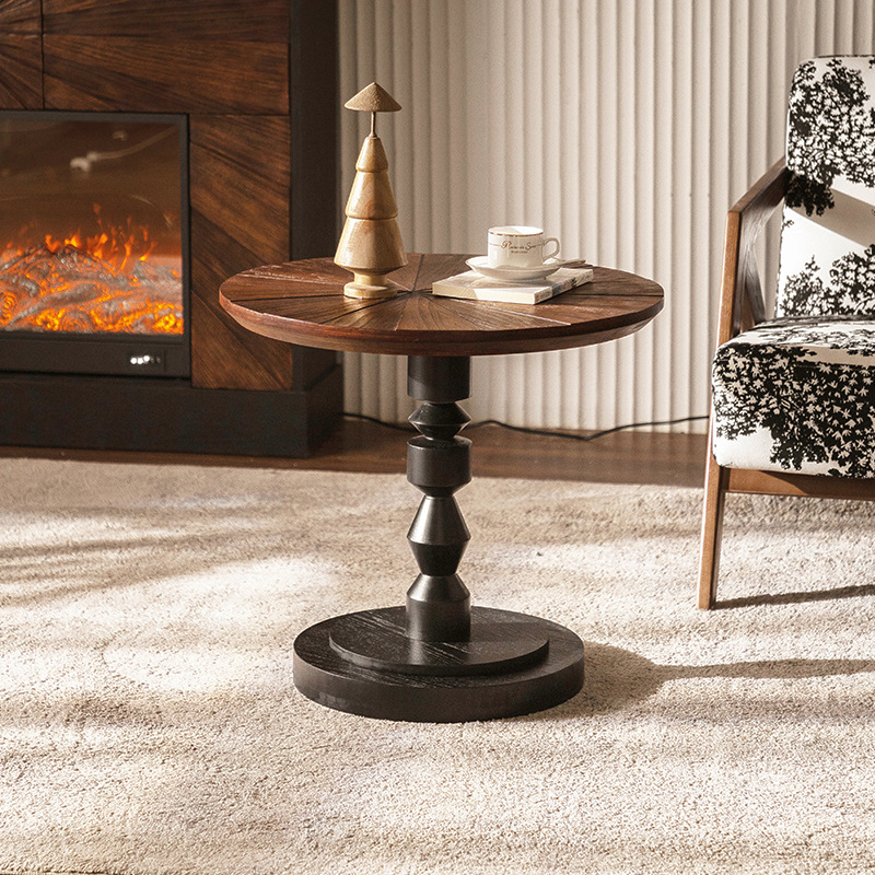 美式复古做旧实木小圆桌客厅沙发茶几民宿小户型边角几阳台咖啡桌