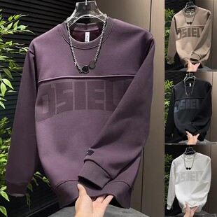 2025秋冬加绒长袖 T恤衫 圆领ins卫衣 百搭休闲字母印花潮流时尚 男士