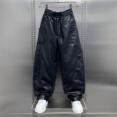 痞帅青年哈伦裤 秋冬新款 宽松直筒保暖裤 男士 防风防寒机车骑行皮裤