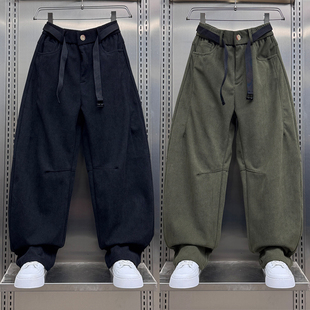 痞帅阔腿运动卫裤 加绒宽松直筒裤 男潮 男士 2025秋冬条绒休闲弯刀裤