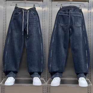 潮流做旧阔腿裤 2025冬季 男宽松百搭直筒裤 加绒复古水洗牛仔裤 新款