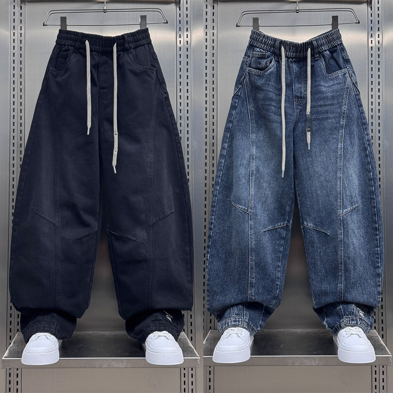 2025秋季新款美式潮牌宽松直筒裤男士水洗纯色百搭阔腿弯刀牛仔裤,男装,牛仔裤,淘宝优惠券,粉丝福利购,淘宝优惠卷