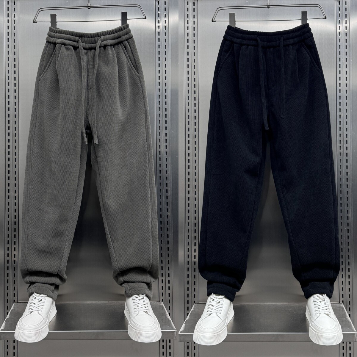 休闲裤男士2025冬季新款加绒加厚运动裤青年宽松直筒条绒哈伦裤男