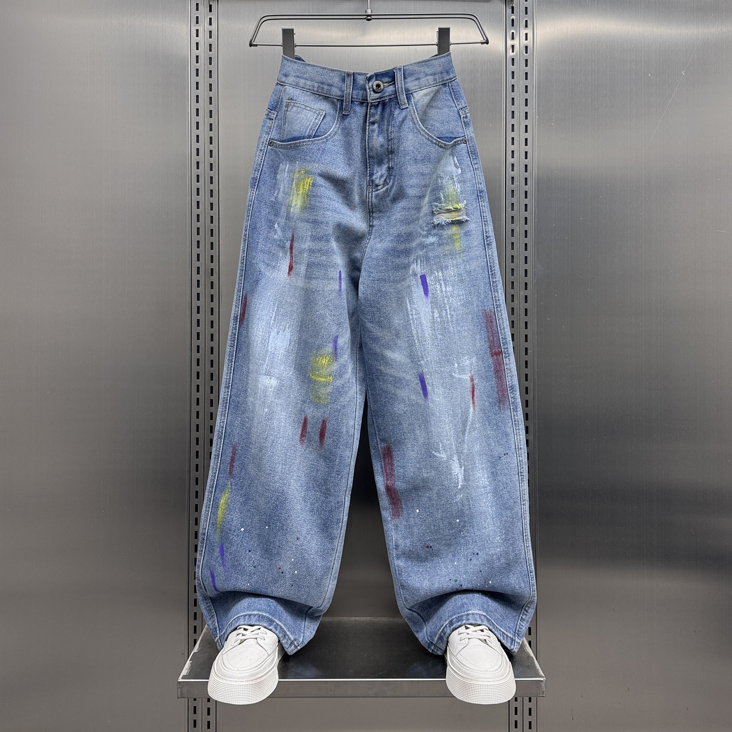 美式涂鸦彩色泼墨水洗牛仔裤
