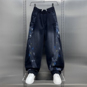潮牌宽松百搭直筒休闲裤 卫裤 子男潮 个性 泼墨弯刀裤 男2025春季 新款