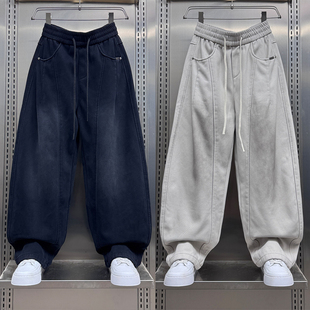 百搭弯刀裤 2025秋冬加绒潮牌时尚 宽松休闲卫裤 男士 渐变直筒运动裤