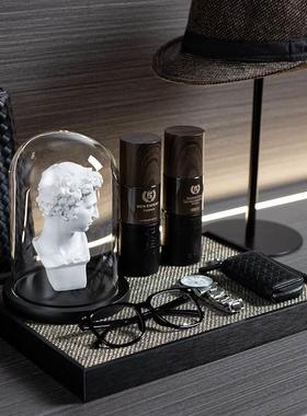 男士衣帽间商务摆件组合套装手表墨镜钥匙公文包托盘样板房装饰品