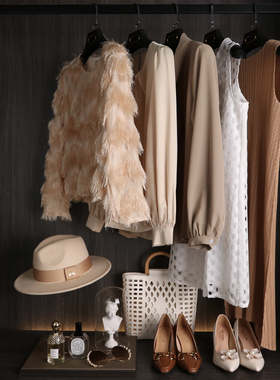 新元素 样板房衣服衣帽间装饰品摆件样板间女装驼色服饰软装