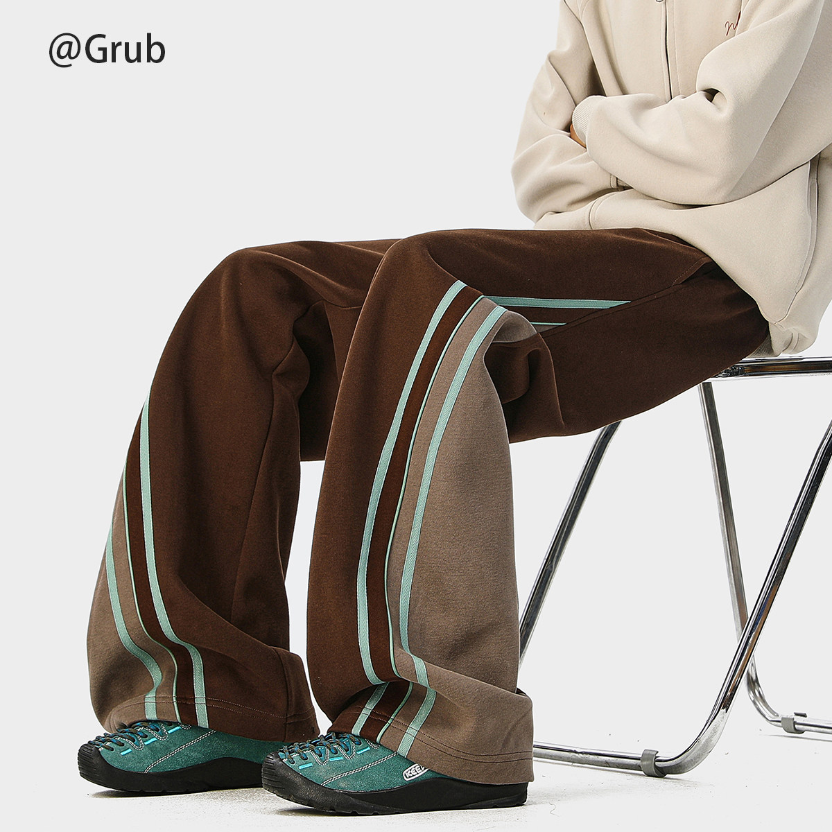 thumbnail for American color-blocked striped sports sweatpants for men and women, summer trendy brand patchwork casual long pants, vintage loose straight-leg pants