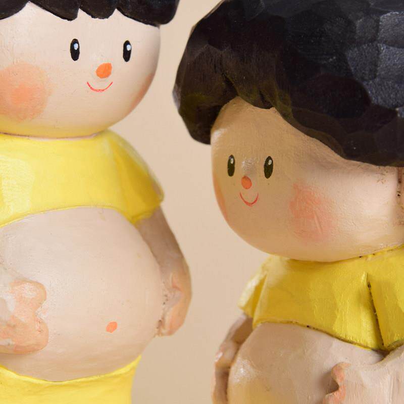 木质木雕摆件手工电脑桌面装饰品情侣一对可爱生日礼物女生送男友