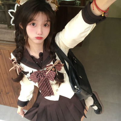 原创水手服【榛果熊】长袖萌软甜妹收腰显瘦短裙套装正版JK制服