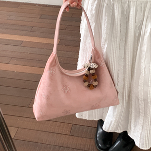 简约复古麂皮绒包包女2026新款大容量通勤单肩腋下包松弛感托特包