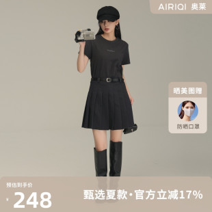 AIRIQI奥莱女装 辣妹显瘦圆领短裙AY42LQ626 学院风短袖 连衣裙时尚