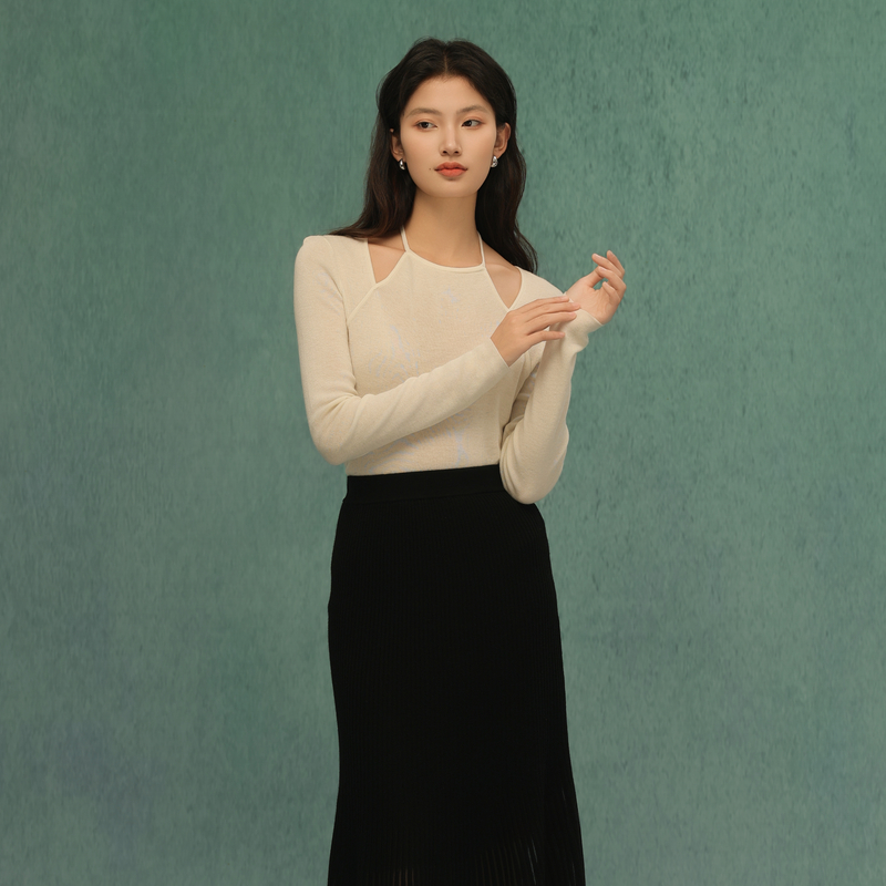 AIRIQI奥莱女装挂脖设计感针织衫都市百搭显瘦毛衫AH43MS088