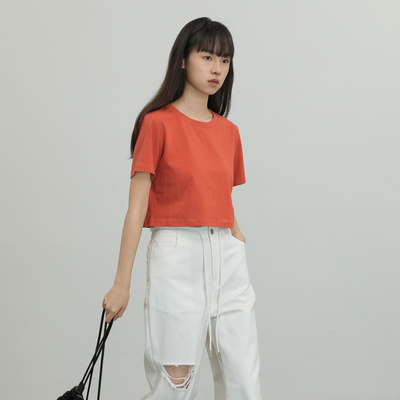 AIRIQI奥莱女装圆领短袖时尚气质宽松辣妹显瘦短款T恤AI32TX060