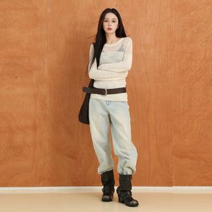 AIRIQI奥莱女装水洗高腰牛仔裤时尚出街百搭直筒阔腿裤AI41NC098