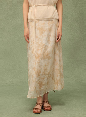 AIRIQI奥莱女装水墨晕染半裙都市气质显瘦新中式半身裙AH42BQ720