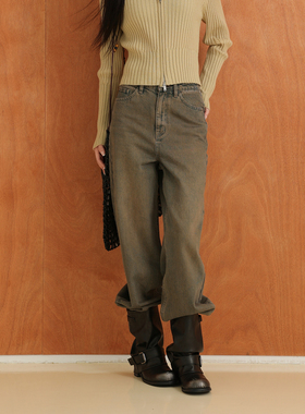 AIRIQI奥莱女装做旧复古牛仔裤时尚出街百搭显瘦直筒裤AI41NC100