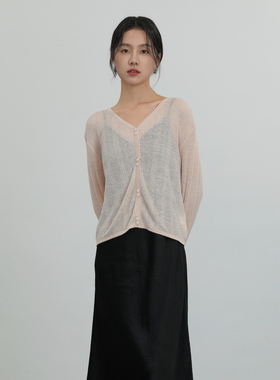 AIRIQI奥莱女装V领针织衫都市极简百搭显瘦夏日短款开衫AH42KS309