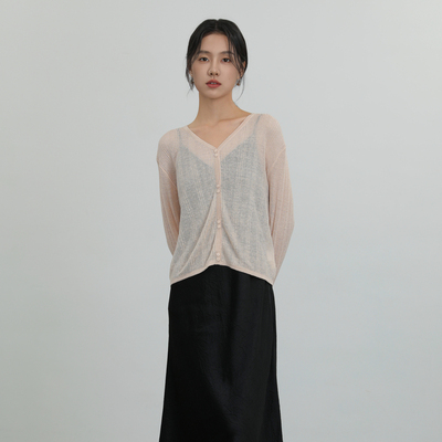 AIRIQI奥莱女装V领针织衫都市极简百搭显瘦夏日短款开衫AH42KS309