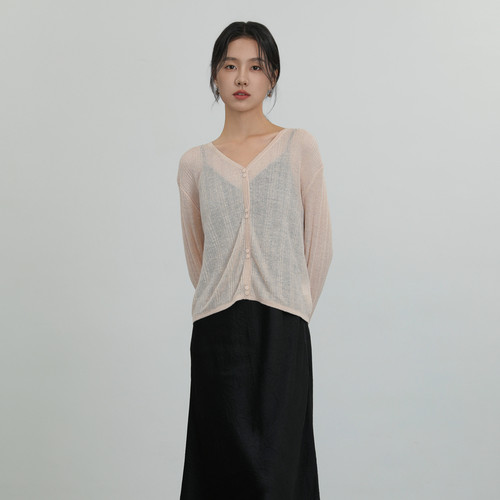 AIRIQI奥莱女装V领针织衫都市极简百搭显瘦夏日短款开衫AH42KS309