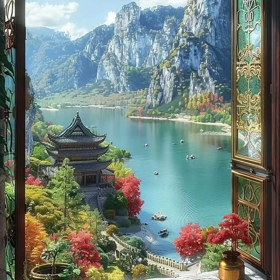 山水风景画贴纸优美风景出租屋宿舍卧室墙上防水自粘贴纸