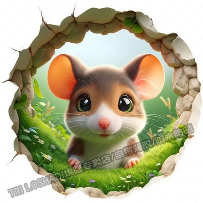 治愈可爱3d视觉老鼠洞贴纸墙上角落遮瑕贴纸卫生间马桶贴画纸