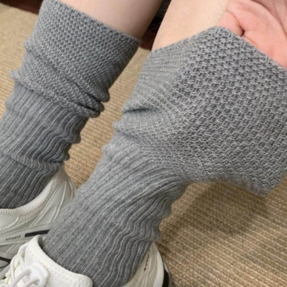 菠萝袜子女黑白色小腿袜女春秋长筒堆堆袜拼接粗线条纹日系网眼袜