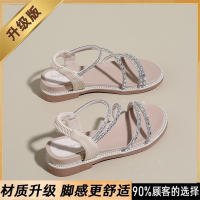 Fashionable black Roman sandals with rhinestones for women 2026 new summer, flat and versatile, extremely beautiful beach shoes to pair with skirts thumbnail 2