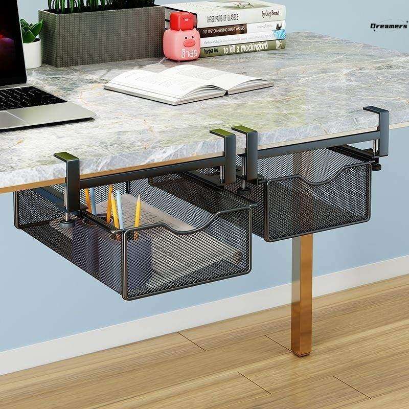 办公室悬挂桌下置物架抽屉式收纳神器抽拉挂篮工位整理桌底免厂家