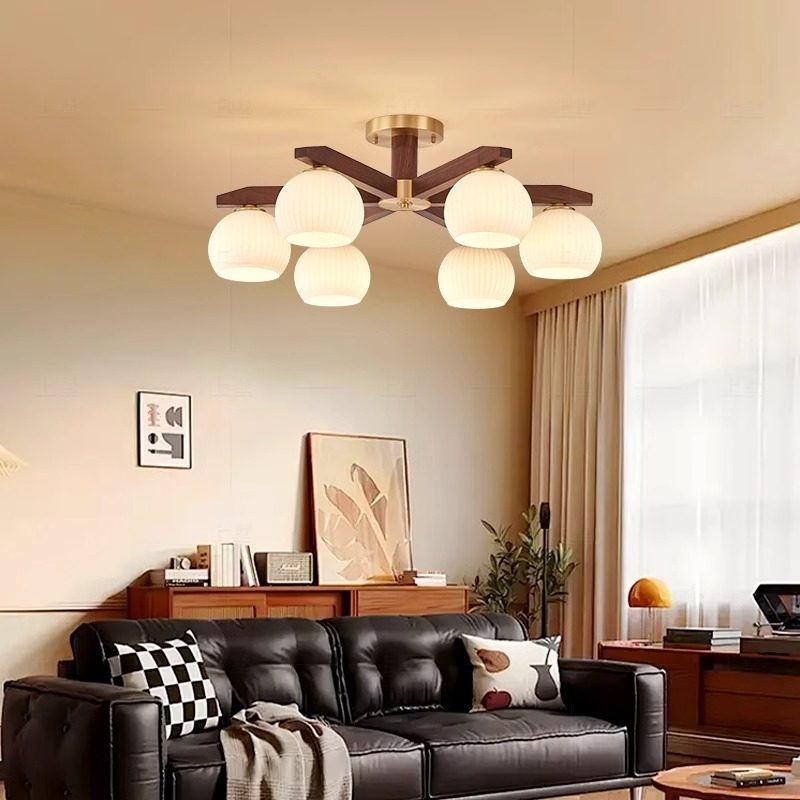 客厅主灯复古新中式吸顶灯中古风美式胡桃木餐厅吊灯卧室书房灯具