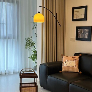 中古风日落橙落地灯客厅沙发旁卧室床头灯简约现代创意立式钓鱼灯