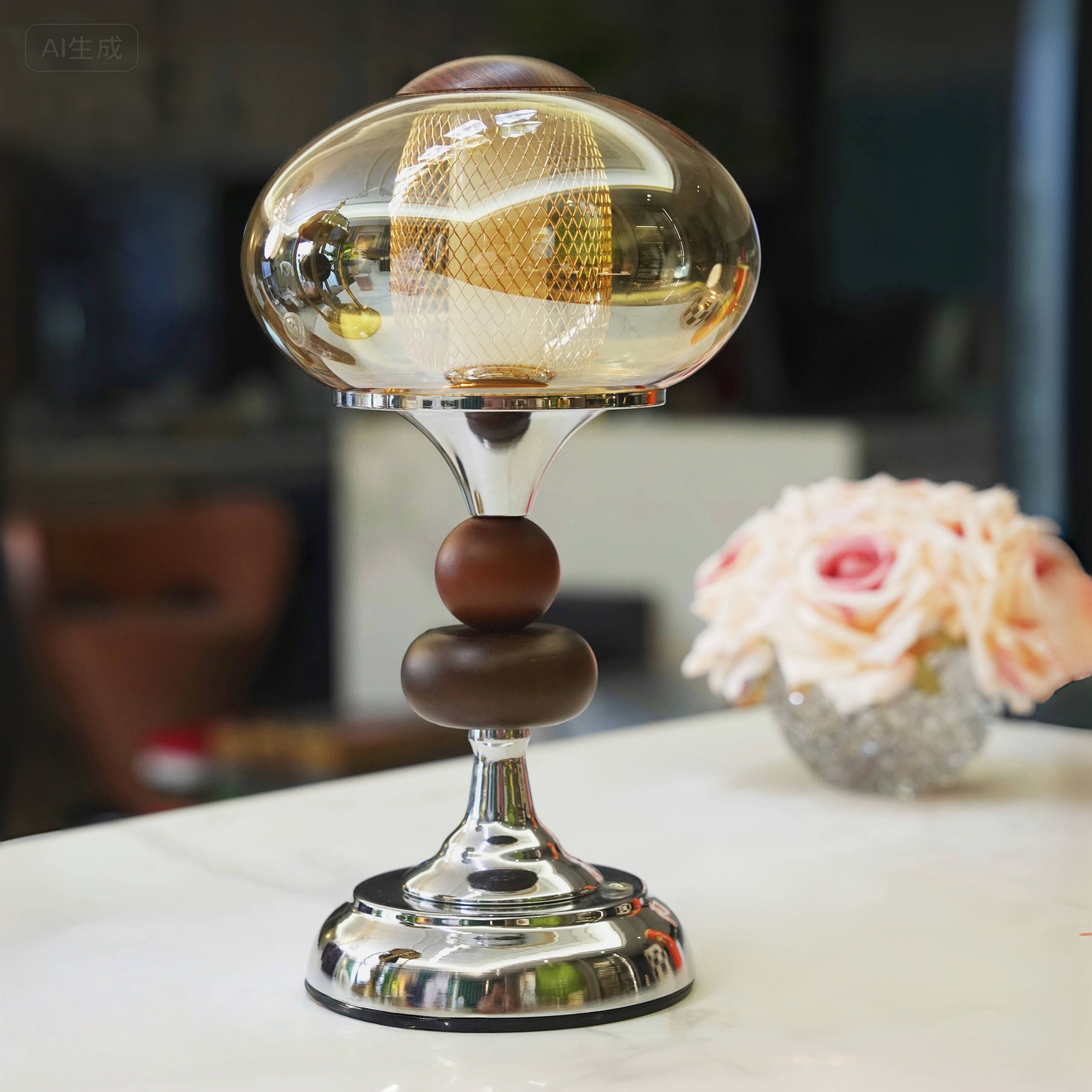 中古实木宫廷台灯可充电触摸开关书房卧室床头灯装饰氛围感小夜灯