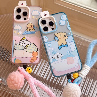 氧气狗线条小狗苹果16promax手机壳原创iphone15promax立体镜头保护14pro带挂件13pro新款16情侣15小众14防摔