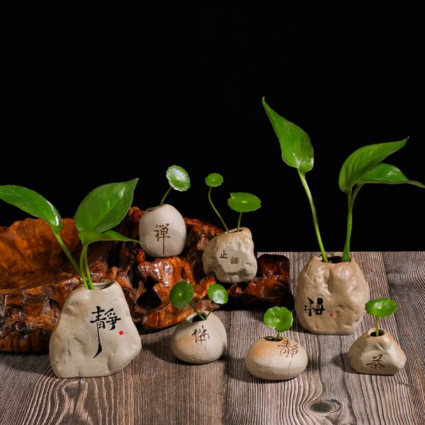 绿萝粗陶水培花盆客厅瓷茶桌小禅意花瓶器装饰茶宠摆件创意花器皿