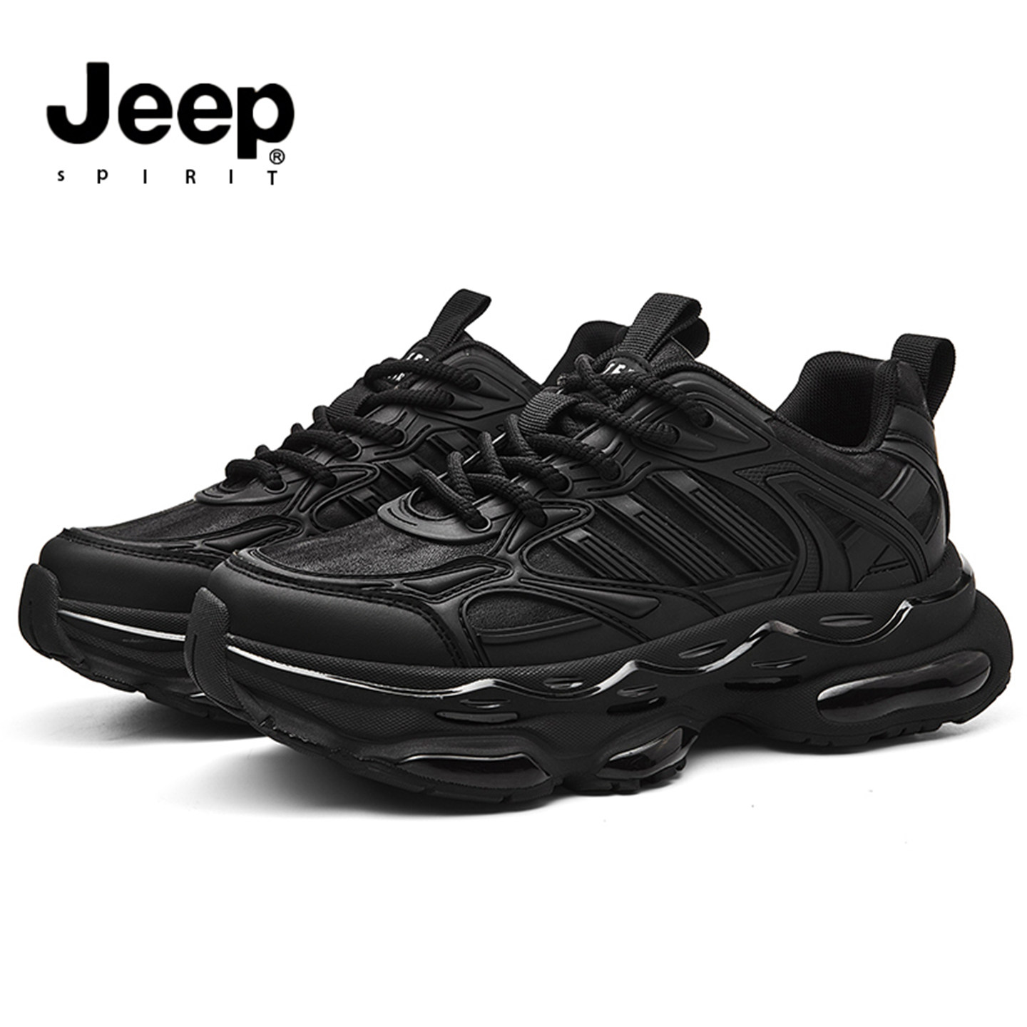 jeep吉普男鞋冬季新款老爹鞋防滑耐磨黑色男休闲鞋透气增高运动鞋