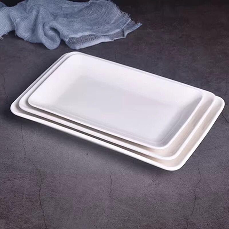 白色长盘纯白陶瓷盘子盘菜盘长方肠粉平盘寿司装盘酒店