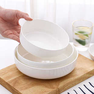 骨瓷窝盘加深盘子菜盘家用纯白圆形菜盘汤盘沙拉盘蒸盘白瓷盘餐具